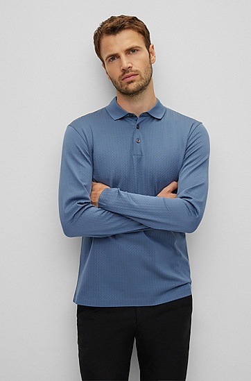 BOSS 博斯方平组织结构丝光棉质 Polo 衫,  438_Bright Blue