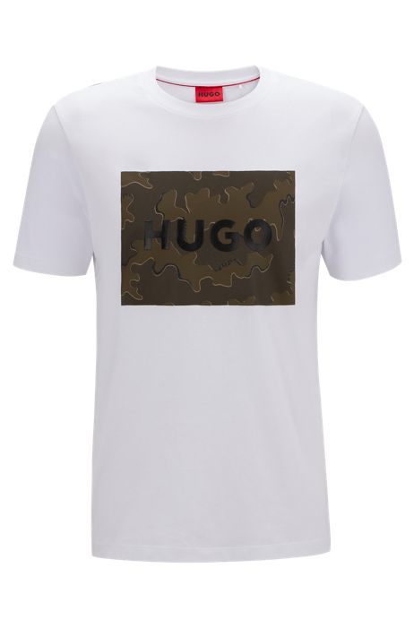 Herren T-Shirts HUGO T-Shirts HUGO Baumwolle Relaxed-Fit T-Shirt aus Baumwolle mit Camouflage-Print in Grün für Herren 