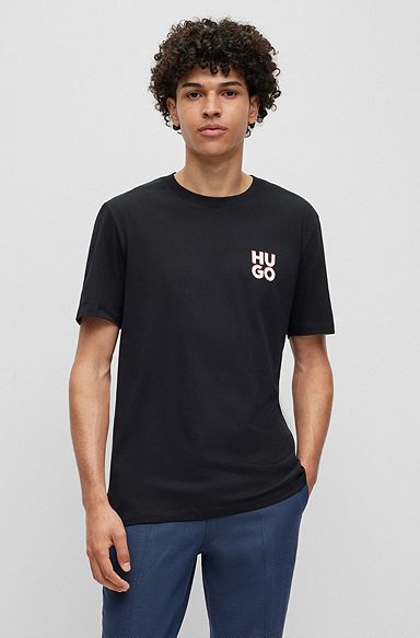Regular-Fit T-Shirt aus Baumwoll-Jersey mit Stack-Logo, Schwarz