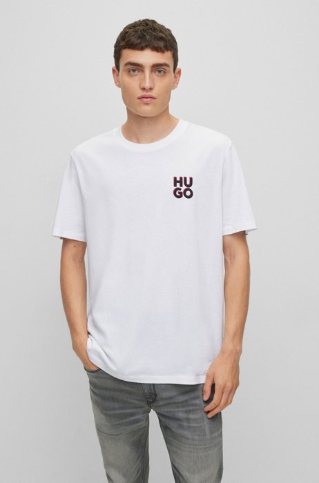 Cotton-jersey T-shirt with stacked-logo print, White