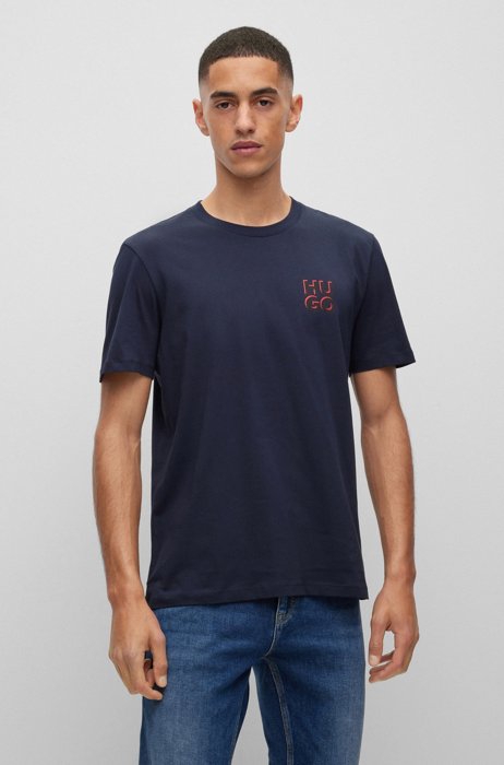 Cotton-jersey T-shirt with stacked-logo print, Dark Blue