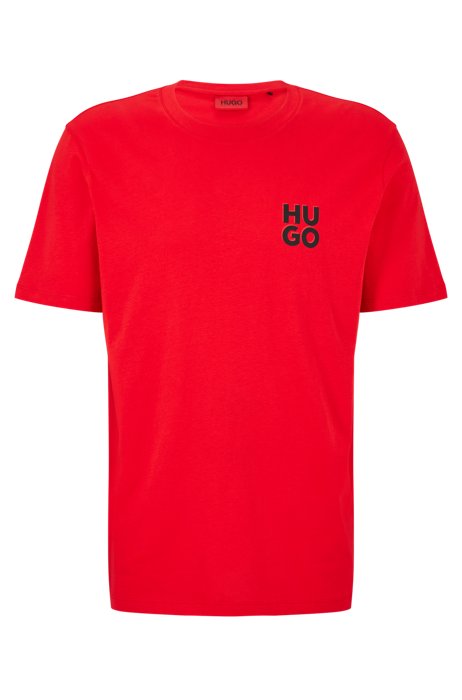 Cotton-jersey T-shirt with stacked-logo print, Red