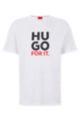 Cotton-jersey T-shirt with stacked-logo print and slogan, White