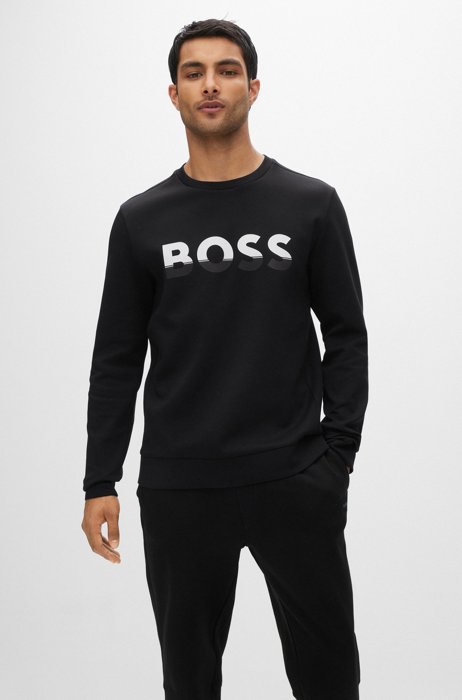 Cotton-blend sweatshirt with colour-blocked logo, Black