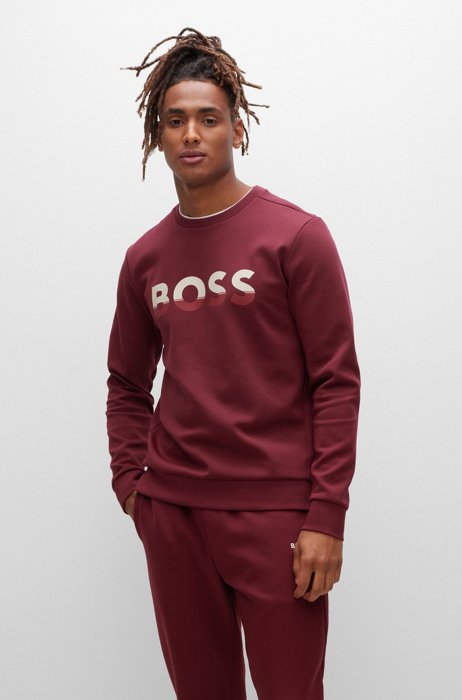 Cotton-blend sweatshirt with colour-blocked logo, Dark pink