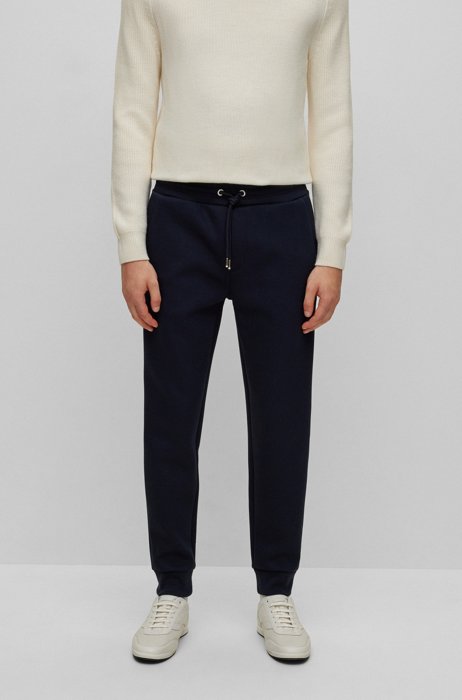 Cuffed tracksuit bottoms in a cotton blend with silk, Dark Blue