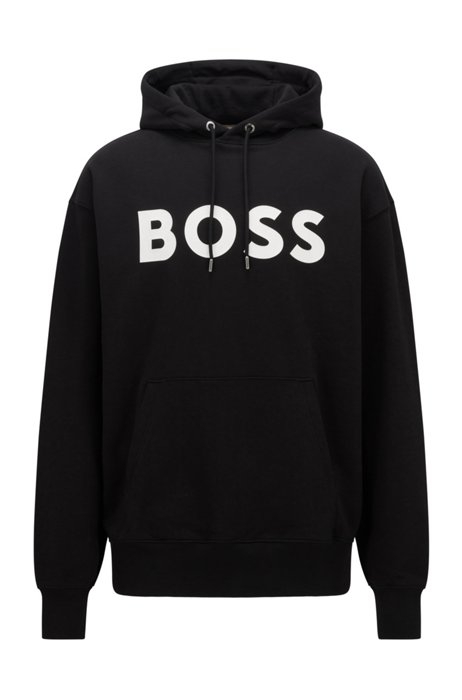 Organic-cotton hooded sweatshirt with contrast logo, Black