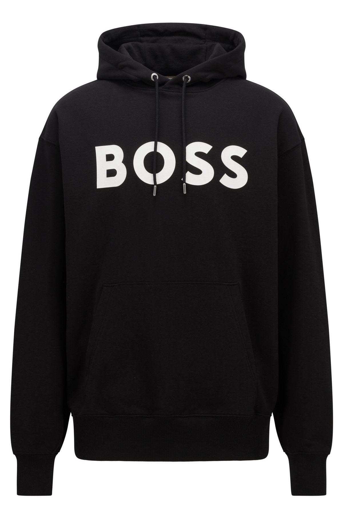 Organic-cotton hooded sweatshirt with contrast logo, Black