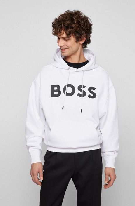 Natural gym and workout clothes Hoodies BOSS by HUGO BOSS Organic-cotton Hooded Sweatshirt With Contrast Logo in Beige Womens Mens Clothing Mens Activewear 