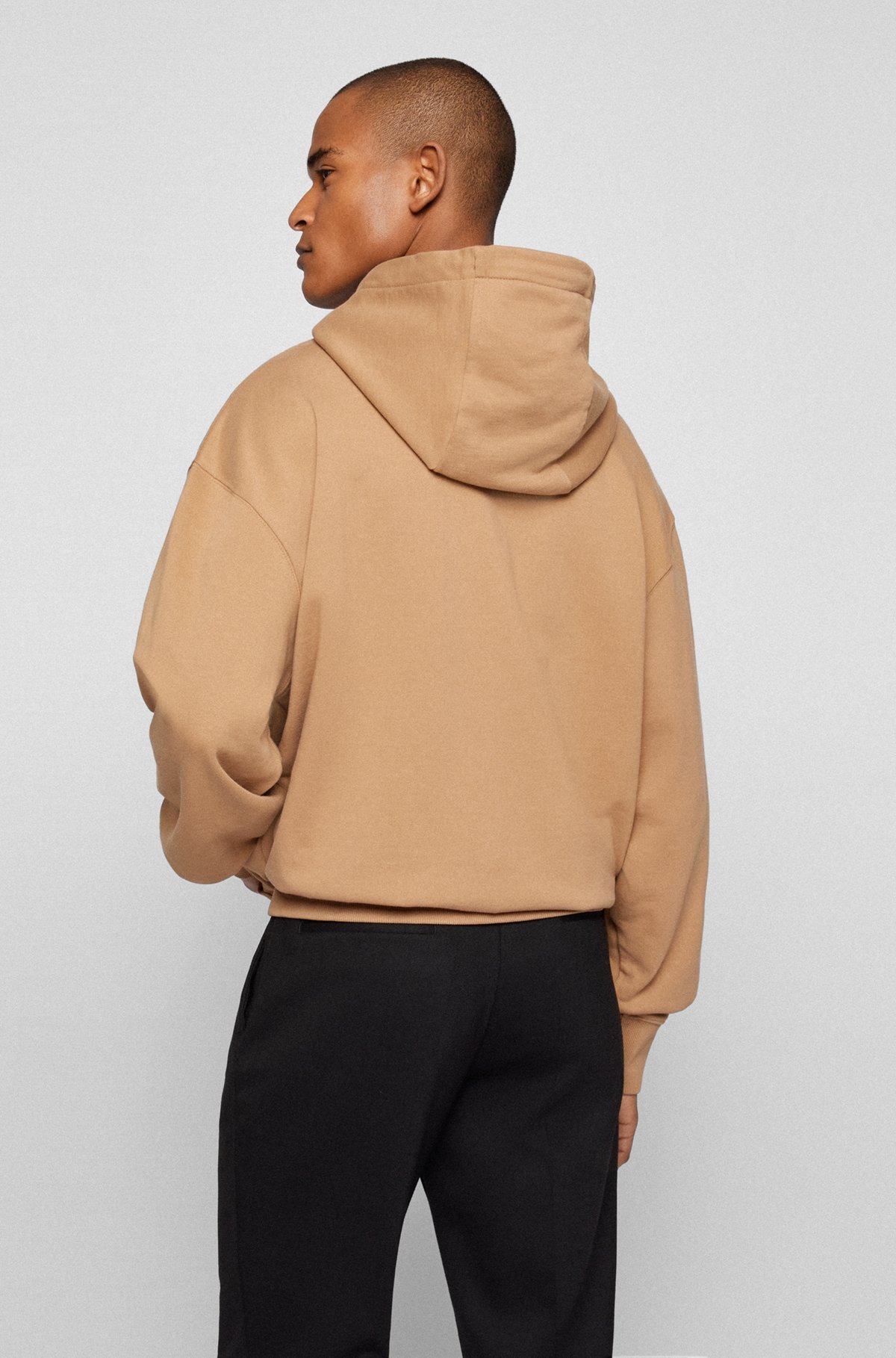 Organic-cotton hooded sweatshirt with contrast logo, Beige