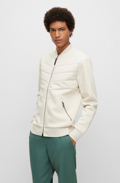 Hybrid zip-up sweatshirt in a cotton blend with silk, White