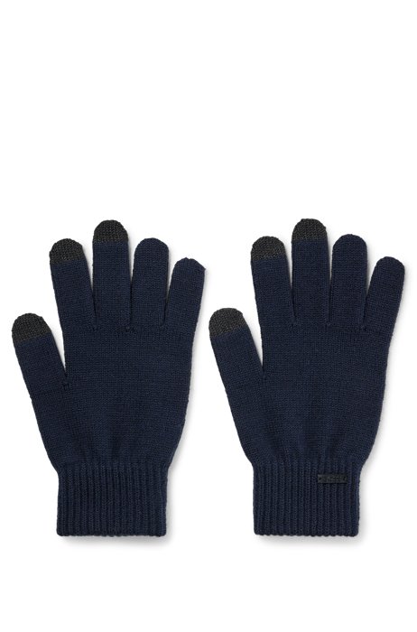 Handschoenen van zachte garens met logodetail en touchscreenvriendelijke vingertoppen , Donkerblauw