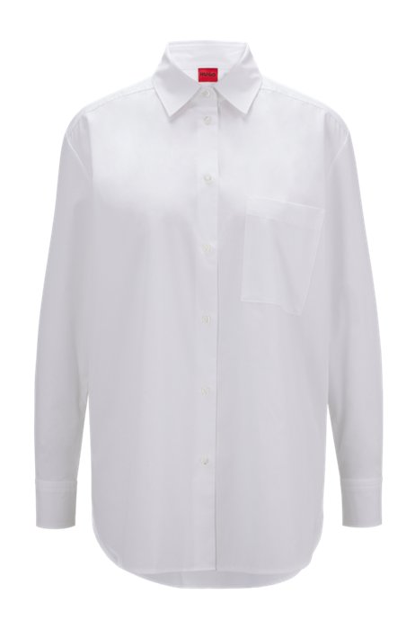 Oversized-fit blouse in cotton with handwritten logo, White