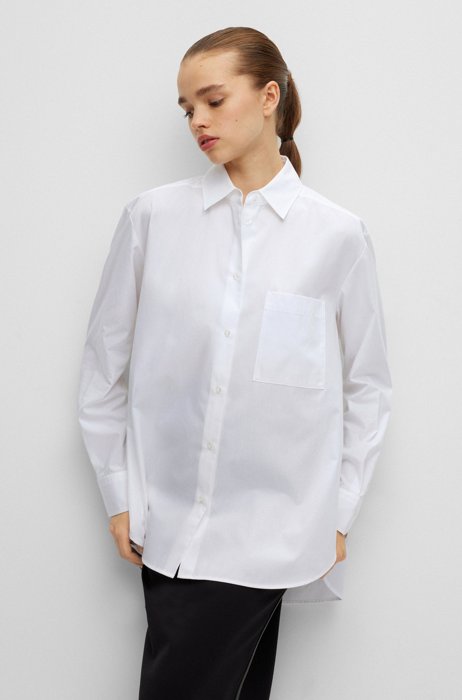 Oversized-fit blouse in cotton with handwritten logo, White