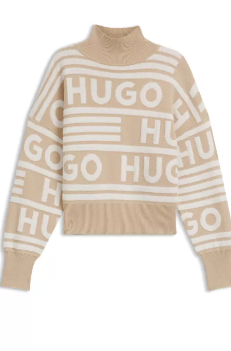 Logo-jacquard oversized-fit sweater with mock neckline