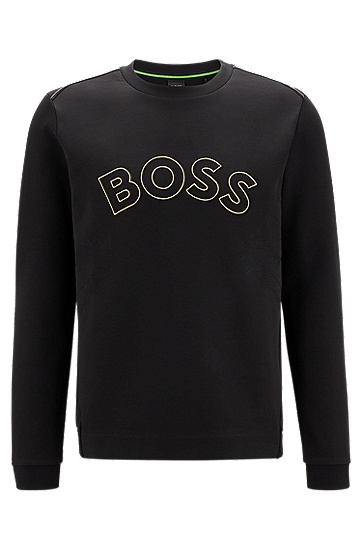 BOSS 博斯网格艺术风图案常规版型棉质混纺运动衫,  001_Black