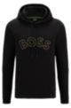 Cotton-blend hoodie with curved logo and grid artwork, Black