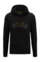 Cotton-blend hoodie with curved logo and grid artwork, Black
