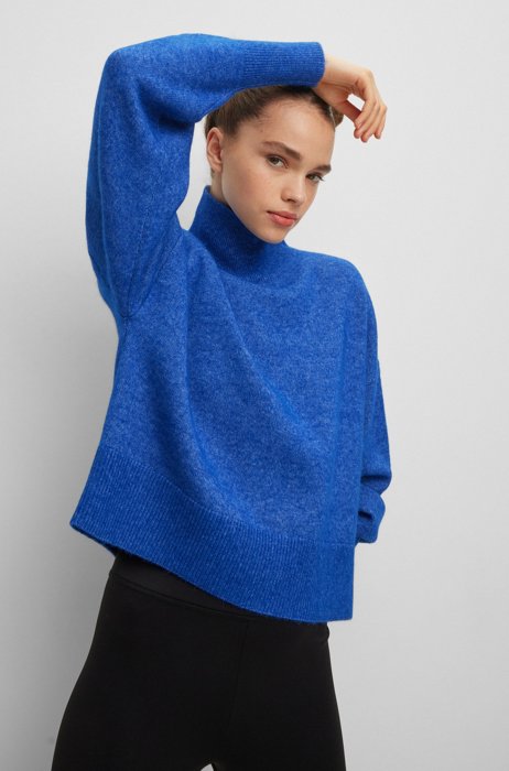 Relaxed-fit sweater with rolled neckline and ribbed trims, Blue