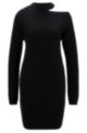Relaxed-fit knitted dress with cut-out shoulder, Black