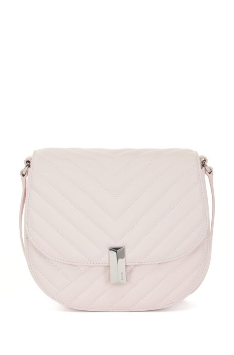 Quilted-leather saddle bag with pyramid hardware, light pink