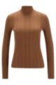 Mixed-rib slim-fit sweater with mock neckline, Brown