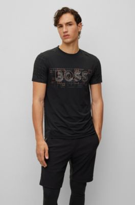 BOSS Active stretch Slim fit T shirt With Glow Effects