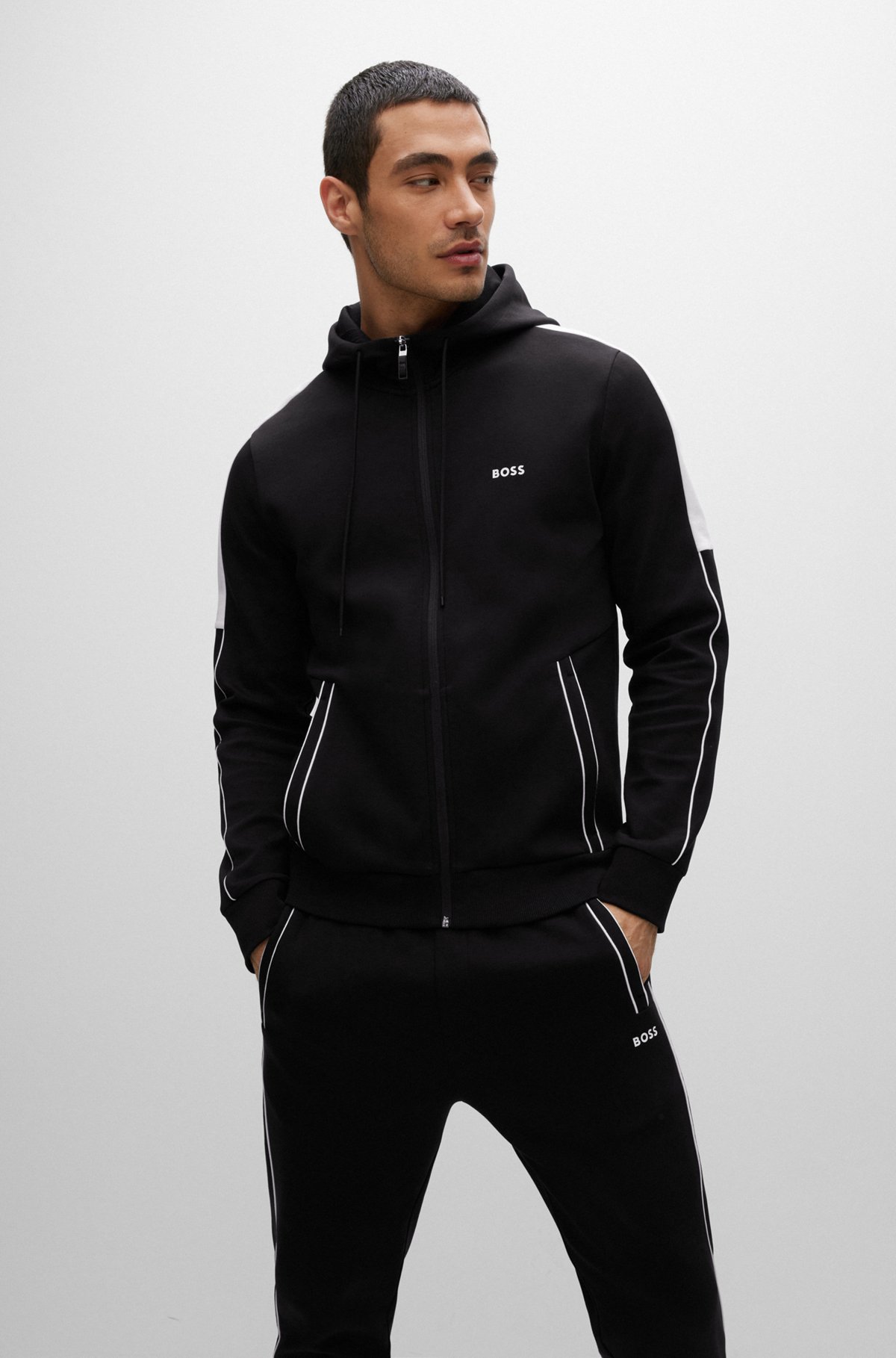 BOSS - Cotton-blend tracksuit with piping and logos