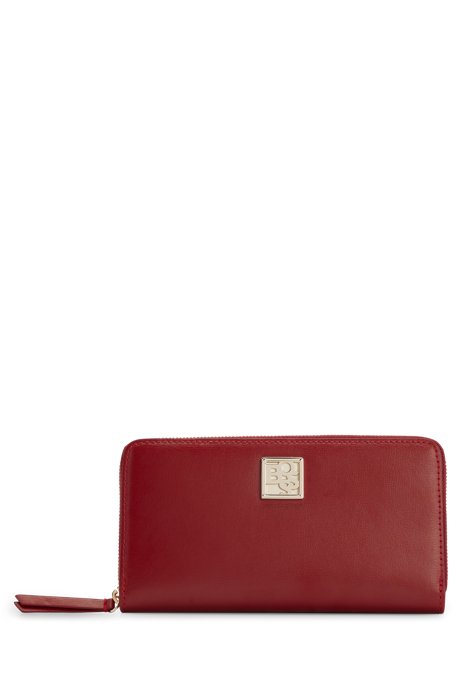Ziparound wallet in coated leather with shaken logo, Dark Red