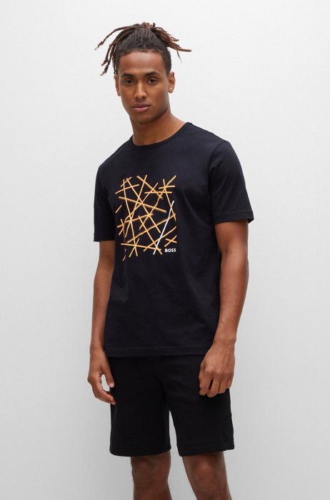 Cotton-jersey regular-fit T-shirt with logo artwork, Black
