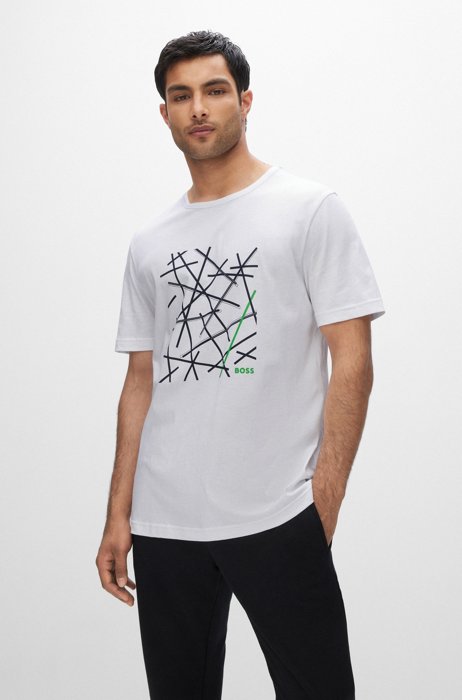 Cotton-jersey regular-fit T-shirt with logo artwork, White