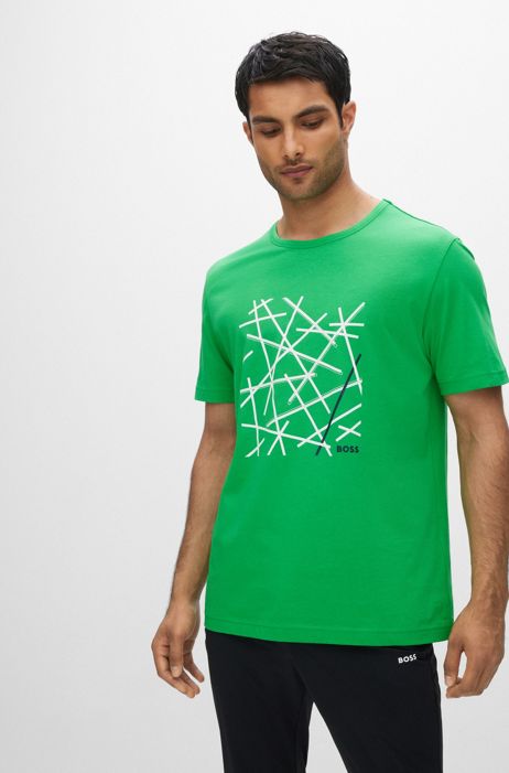 Boss Pull Hugo Boss pour homme taille XL Pull en coton vert T-shirt avec logo 