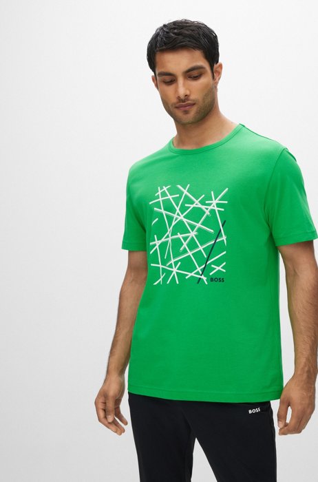 Cotton-jersey regular-fit T-shirt with logo artwork, Light Green