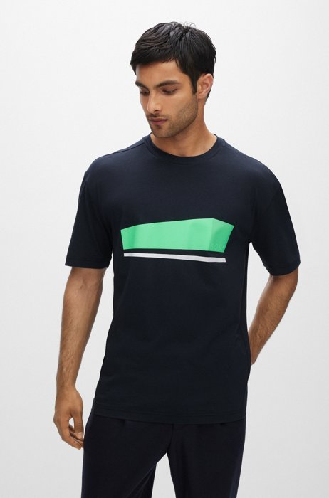 Relaxed-fit T-shirt in organic cotton with logo artwork, Dark Blue