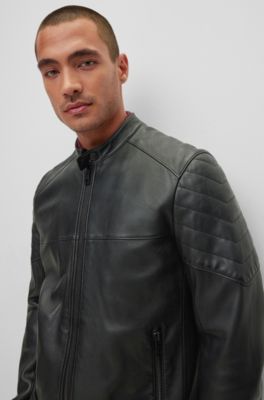 BOSS - Slim-fit jacket in lamb leather with quilted details