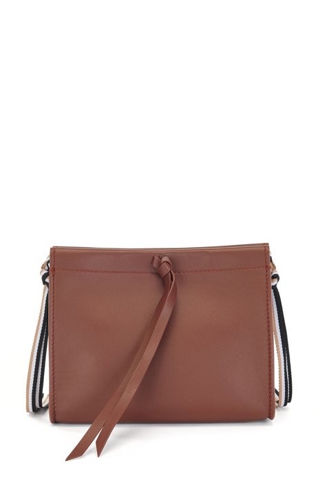 Leather crossbody bag with signature-stripe strap, Brown