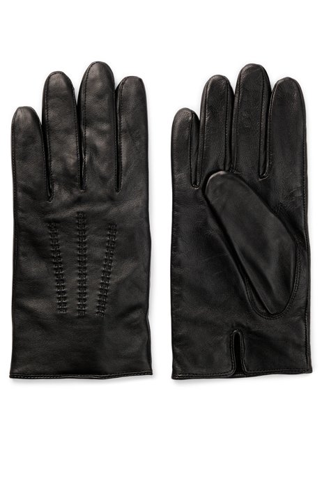 Nappa-leather gloves with logo lettering, Black