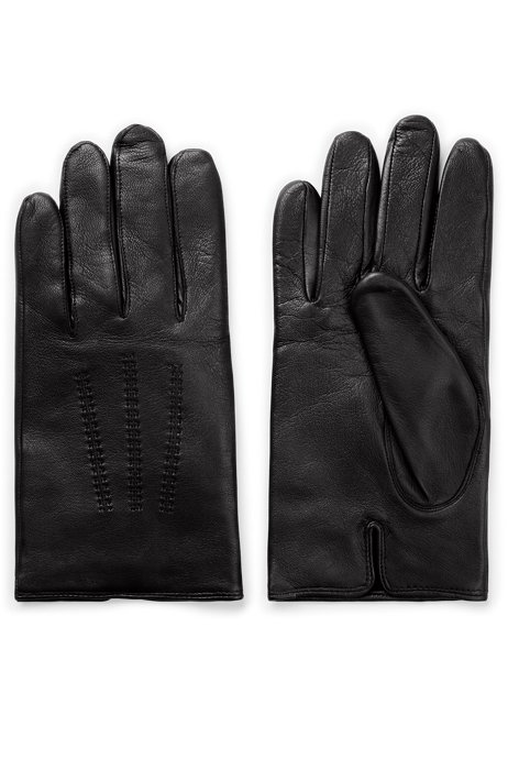 Nappa-leather gloves with logo lettering, Brown