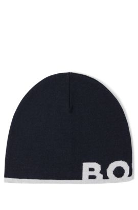 Bonnet en maille avec badge logo tissé Cachemire BOSS by HUGO BOSS pour homme en coloris Noir Homme Chapeaux Chapeaux BOSS by HUGO BOSS 
