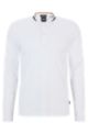 Long-sleeved slim-fit polo shirt with Henley collar, White