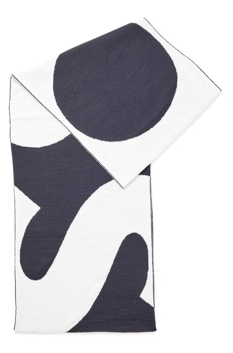 Scarf with contrast logo detail in soft yarns, Dark Blue