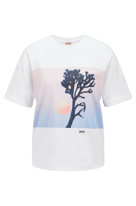 T-shirt in cotone biologico con grafica originale HUGO BOSS Donna Abbigliamento Top e t-shirt T-shirt T-shirt senza maniche 