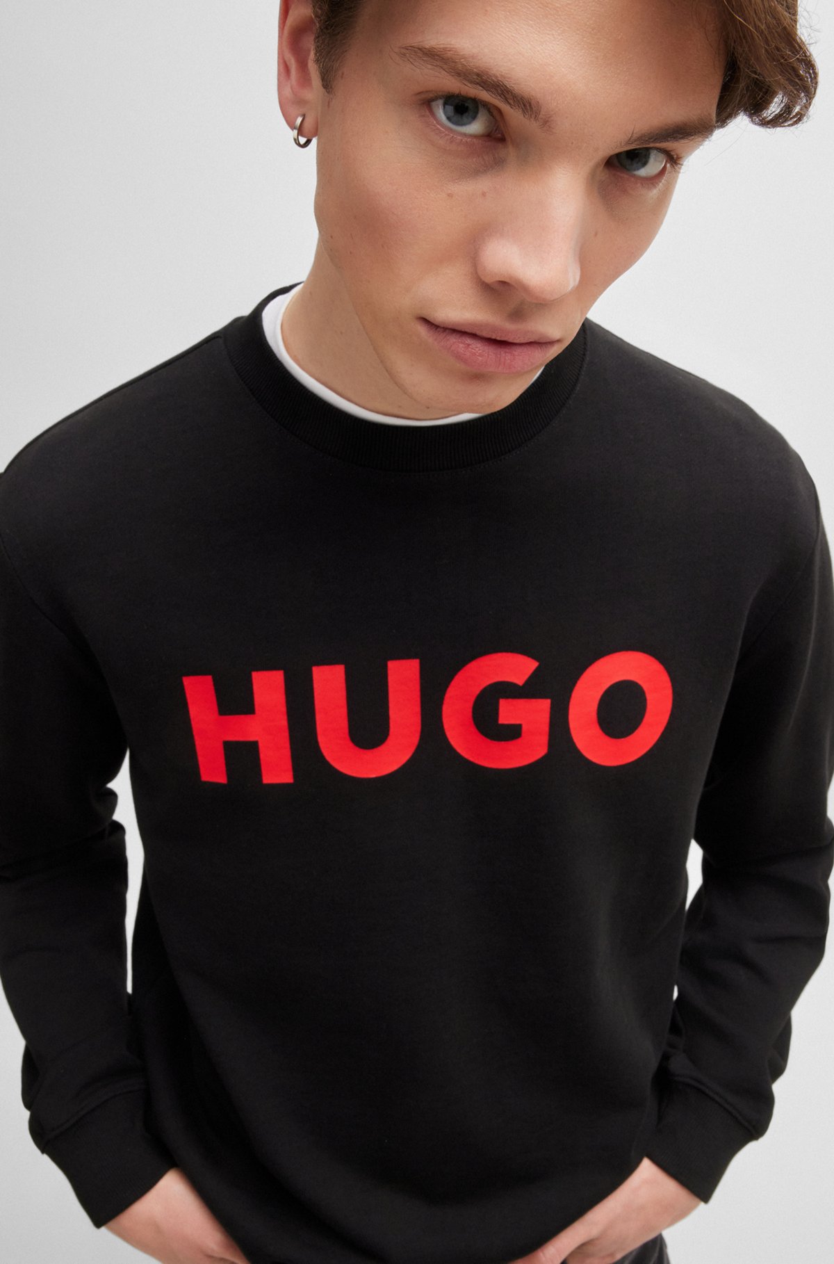 Cotton-terry regular-fit sweatshirt with logo print, Black