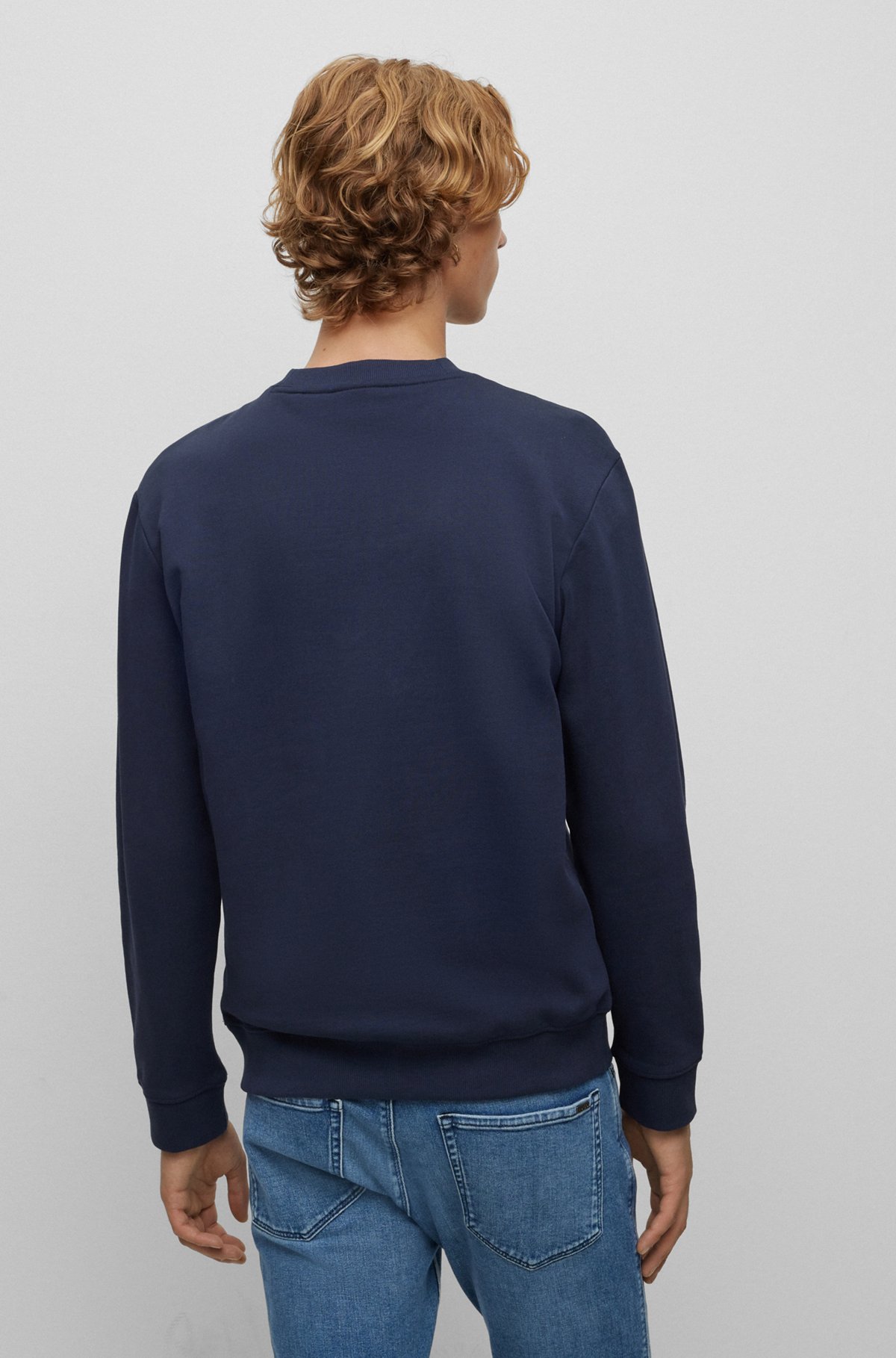Cotton-terry regular-fit sweatshirt with logo print, Dark Blue