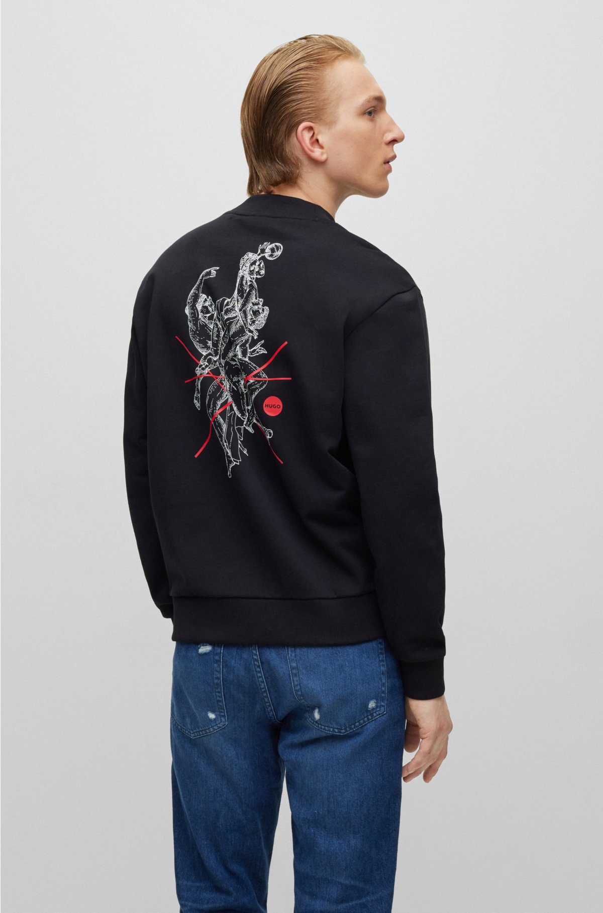 HUGO - French-terry sweatshirt with tattoo-inspired artwork