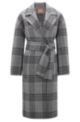 Houndstooth-check formal coat with belted closure, Grey Patterned