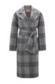 Houndstooth-check formal coat with belted closure, Grey Patterned