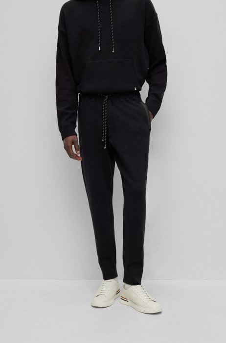 Regular-fit tracksuit bottoms in cotton and virgin wool, Black