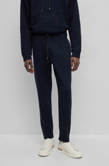 Regular-fit tracksuit bottoms in cotton and virgin wool, Dark Blue