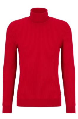 HUGO BOSS RIBBED ROLLNECK SWEATER IN MERINO WOOL